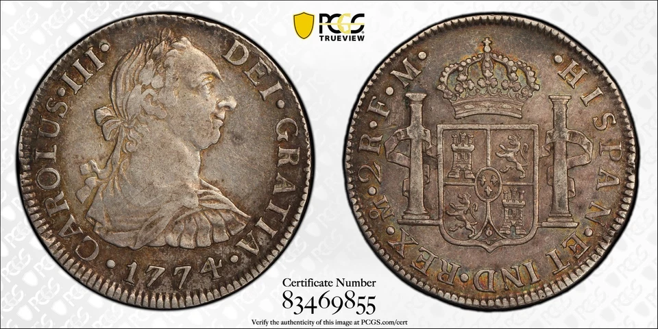 2 REALES 1774 MÉXICO plata graduación profesional VF-35 Calico-660 Foto 3 de 3