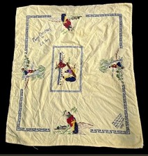 Rare Vtg 1964 Korean War Era Hand Embroidered Tablecloth Orphanage Gift Yellow