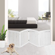 Dog Gate Indoor for Stairs Doorways 82x24 Inch 4 Panels Extra Wide Wooden White