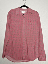 VTG Y2K Wrangler Wrancher Shirt Mens Lg Red Pearl Snap Geometric Western Rodeo