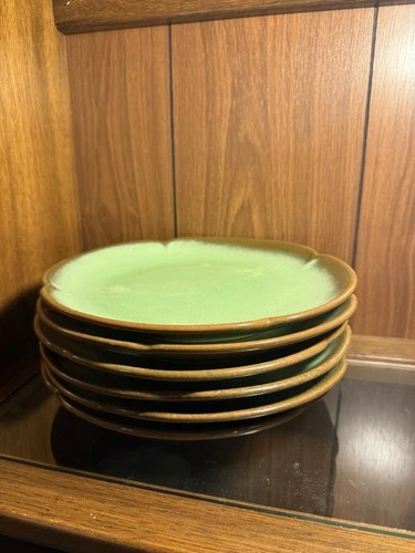 Frankoma Pottery Dinner Plate 5F Plainsman Prairie Green Set of 6