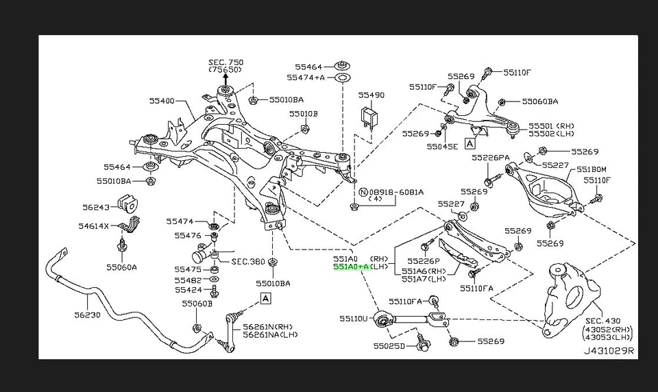 Suspensión trasera delantera izquierda genuina Nissan OEM LH enlace inferior Infiniti 551A1-1BA0A Foto 3 de 3