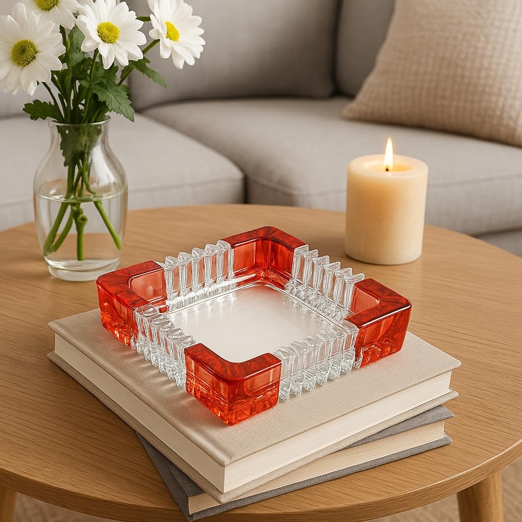 Cendrier carré en verre de 15 cm au design élégant et épuré pour salon