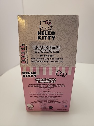 Hello Kitty 2 Pc Mug Set By Saniro 9 oz, 16 oz Silver Buffalo Microwave Safe - Picture 4 of 5