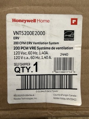 VNT5200E2000 Honeywell ERV Fresh Air System- 200CFM, for any structure