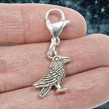 Mystical Raven Clip-On Charm 3D Silver Bird Wildlife Nature Spiritual 1.5in