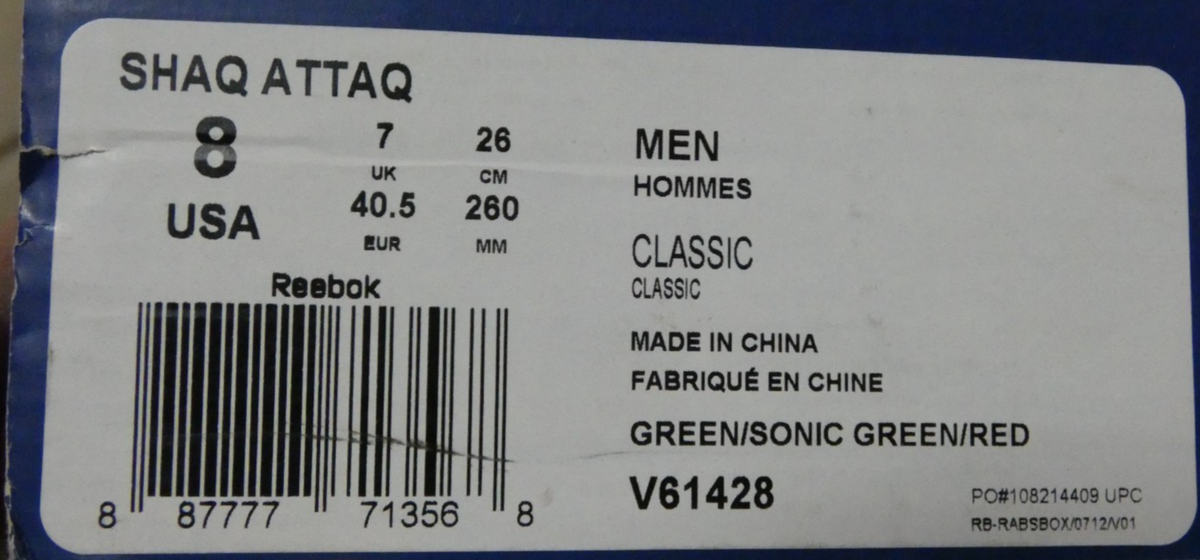 Size 8 - Reebok Shaq Attaq Ghost Of Christmas Present for sale