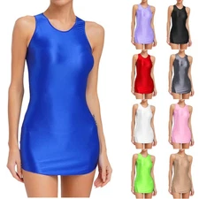 Women's Metallic Shiny Wet Look Sexy Bodycon Mini Pencil Dress Party Clubwear