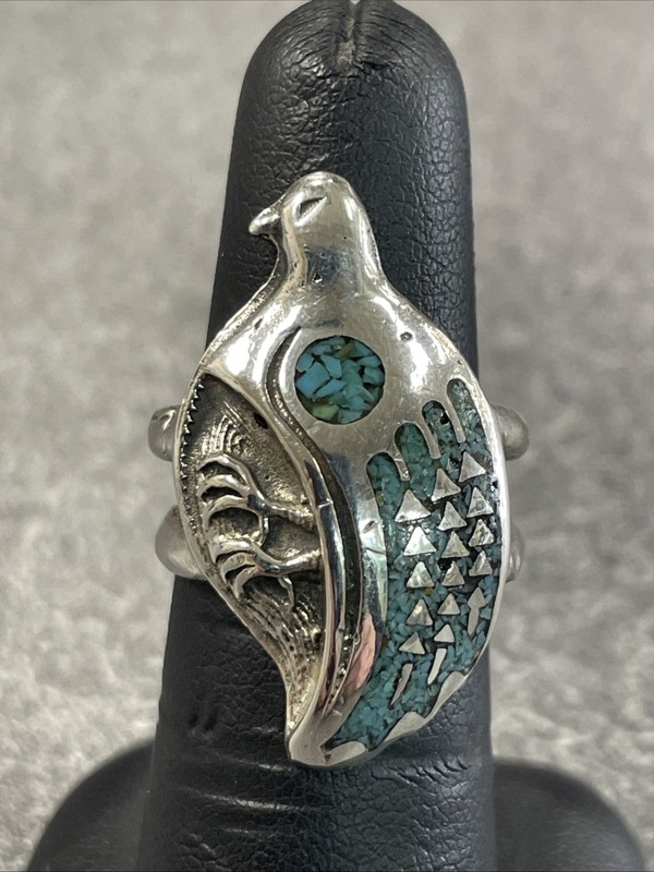 CAROLYN POLLACK Style Sterling Southwest Sleeping Beauty Quail Ring Sz 7 - 9.5g