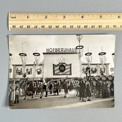 1956 Oktoberfest Munich RPPC Postcard Hofbrauhaus Beer Wagon HB Tent Postmark