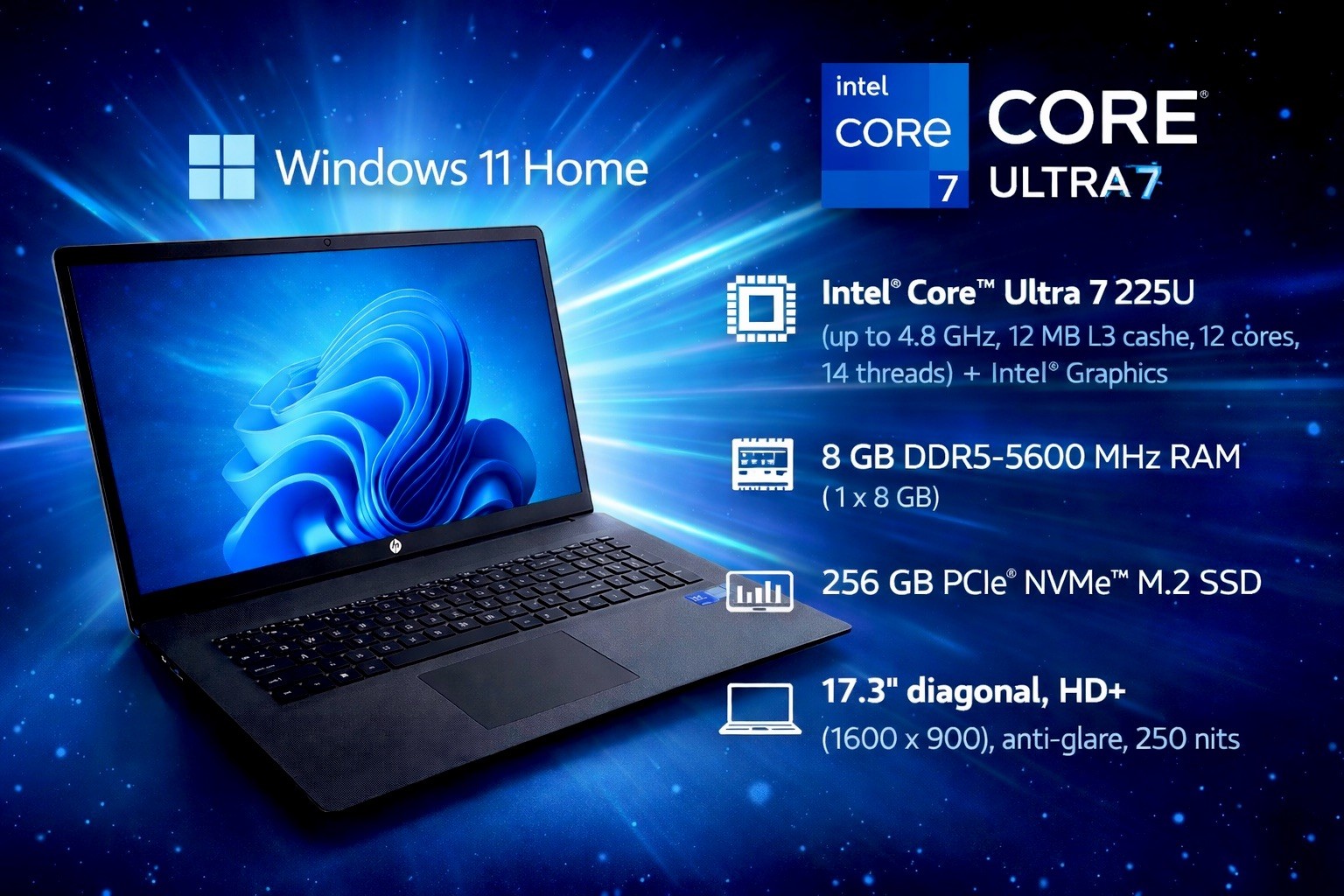 HP 17.3” AI Laptop with Intel Core Ultra 7