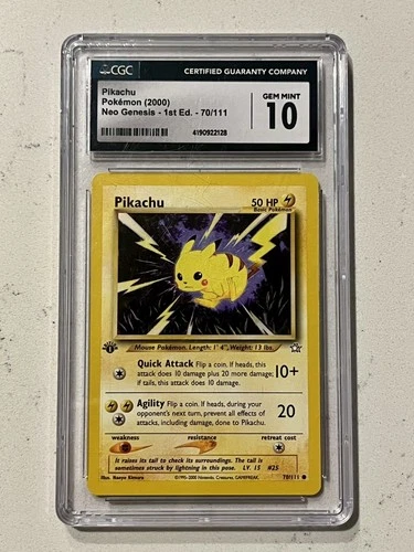 Pokémon 2000 Neo Genesis 1st Edition Pikachu 70/111 CGC 10 MINT Vintage Slab