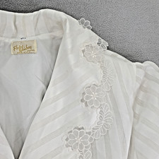 VTG Flo Weinberg Bridal Robe Size L White Shadow Stripe 3D Lace Trim Long Glam