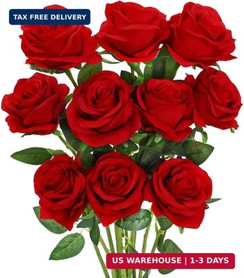 Luyue 10PCS Artificial Roses Flower with Stems Slik Fake Flowers Bouquet Realist