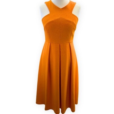 Monsoon Patricia Midi Dress UK 12 Sleeveless Fit Flare Orange Lined
