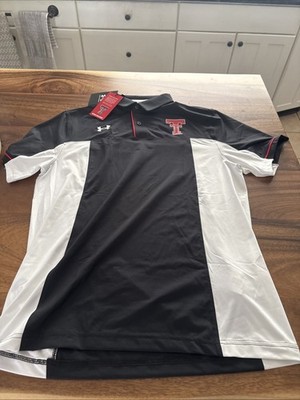 MENS UNDER ARMOUR TEAM ISSUE TEXAS TECH POLO SHIRT M MEDIUM WHITE/BLACK NWT