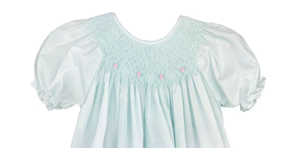 NWT Petit Ami Mint Bishop Smocked Newborn Baby Girls Dress Daygown Bonnet 0 - Image 2 of 3