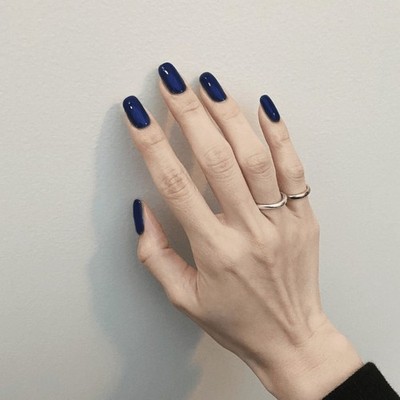 48 Pcs of Deep Sea Blue Solid Color Fake Nails - High Saturation Removable Nail 