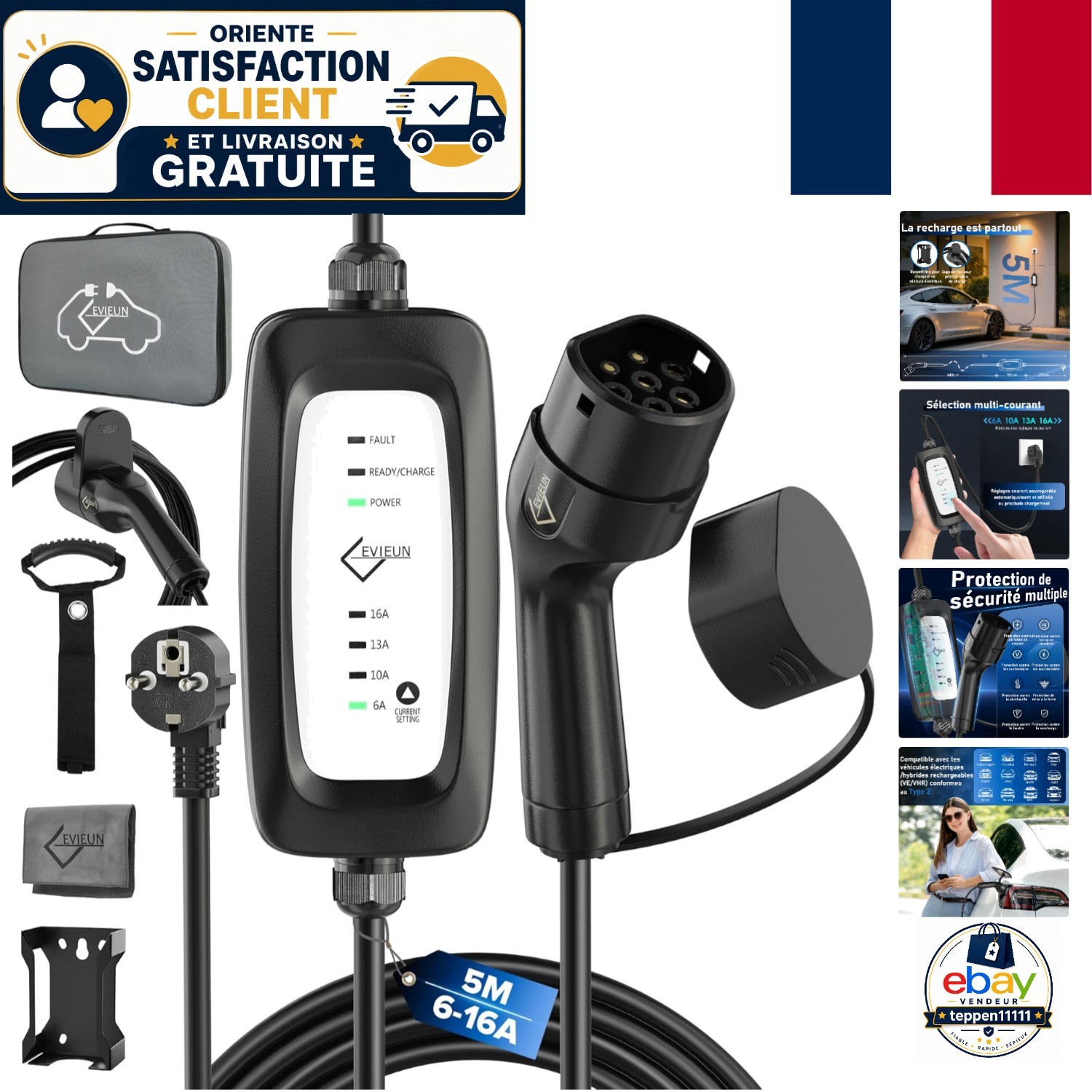 Chargeur électrique de voyage 3.6kW pour voiture hybride et EV