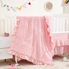 3-Piece Tufted Ruffle Crib Bedding Set for Girls - Ultra Soft Baby Bedding Se...