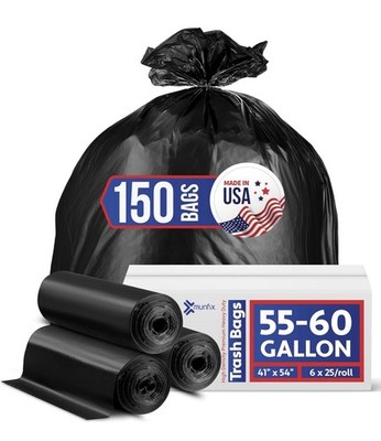 55-60 Gallon Trash Bags Heavy Duty - Bulk 150 Pack Large Garbage Bags