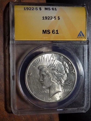 1922-S Peace Silver Dollar - ANACS MS61 - Nice BU!