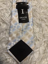 NWT IMANI UOMO TAN/BLUE POLKA DOTS AND SQUARES STYLE PRINT WOVEN TOUCH NECK TIE