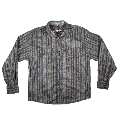 Scully Western Shirt Mens M Gray Stripe Scroll Snap Front Cowboy Button Up Rodeo