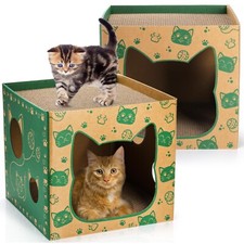 2 Pack Cardboard Cat Houses, Cat Play House with 2 PCS Scratching Pad, Corrug...