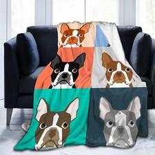 Fun Boston Terrier Blanket Dog Soft Cozy Flannel Throw Blankets Lightweight W...