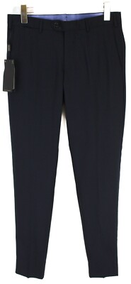 MASSIMO DUTTI Hose Herren US 30 Wolle Nadelstreifen Zip Fly Slim Dunkelblau