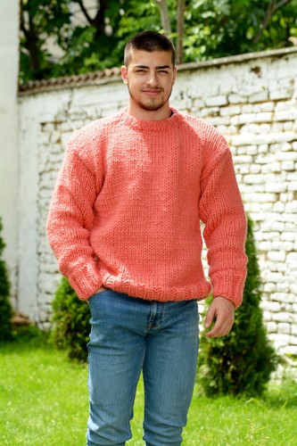 Designer Hand Knitted Wool Sweater Pink 