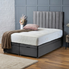 OTTOMAN DIVAN BED LIFT UP STORAGE VELVET 54" HEADBOARD + MATTRESS ALL SIZES UK