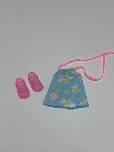Vintage 90s Barbie Kelly Doll Blue Insects Dress and Pink Sandals ...