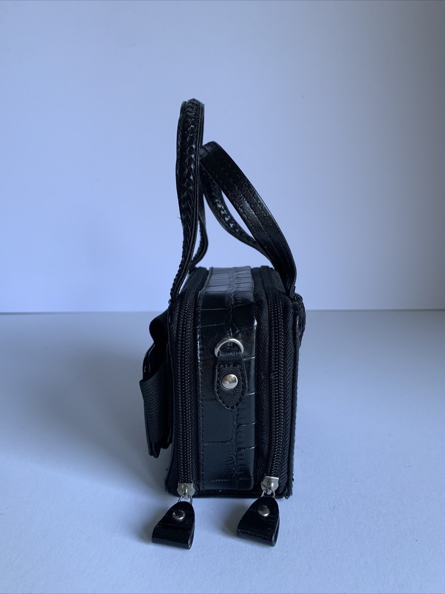 Brighton Croc Embossed Leather Woven Mini Box Bag Black Chic  display picture 1