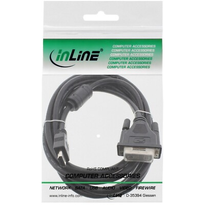 InLine  HDMI-DVI Adapterkabel, 19pol Stecker auf 18+1 Stecker, mit Ferrit, 1,8m