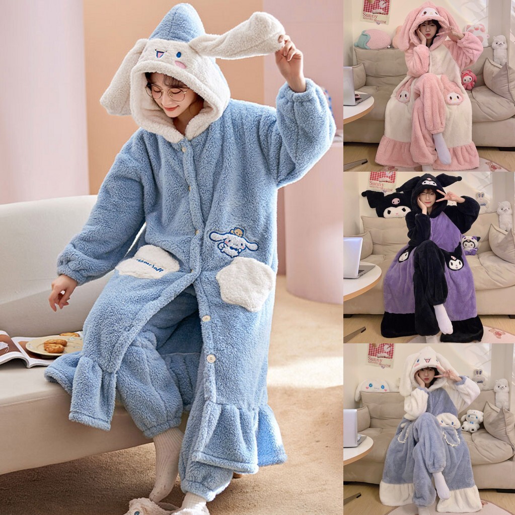 Kawaii PomPomPuri Cinnamoroll Melody Kuromi Flannel Nightdress