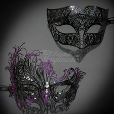 Couple Masquerade Masks Classic Masquerade Masks Black/Purple Glitter