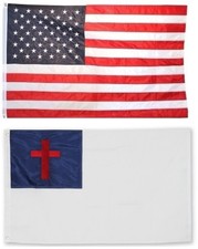 3x5 USA American Flag and Christian Flag EMBROIDERED 210D Premium Flag Set