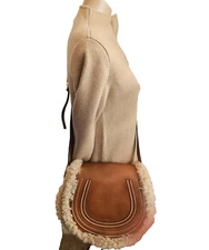 CHLOE "Marcie" Medium Leather Crossbody Bag with Shearling Trim - Never Worn