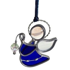 Stained Glass Angel Suncatcher Cobalt Blue Christmas Ornament Hanging Holiday