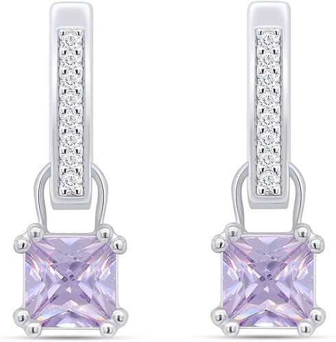 14K White Gold Plated Huggie Hoop Earrings with Simulated Birthstones-image