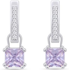 Huggie Hoop Earrings Simulated Birthstone 14K White Gold Plated Silver