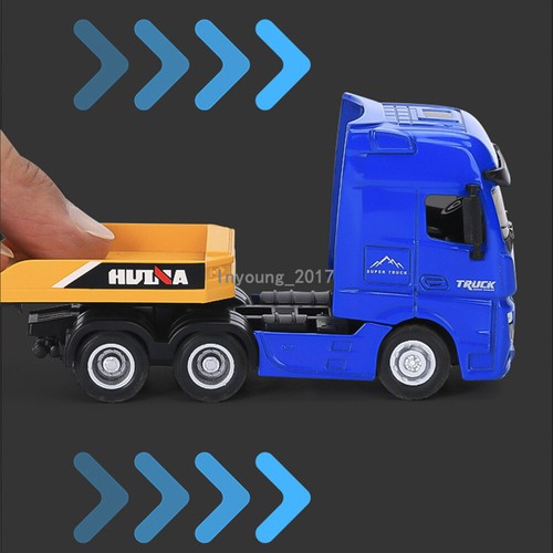 Flatbed Truck with Excavator 1:50 Diecast Metal Construction Vehicle Toys Orange - Picture 4 of 13