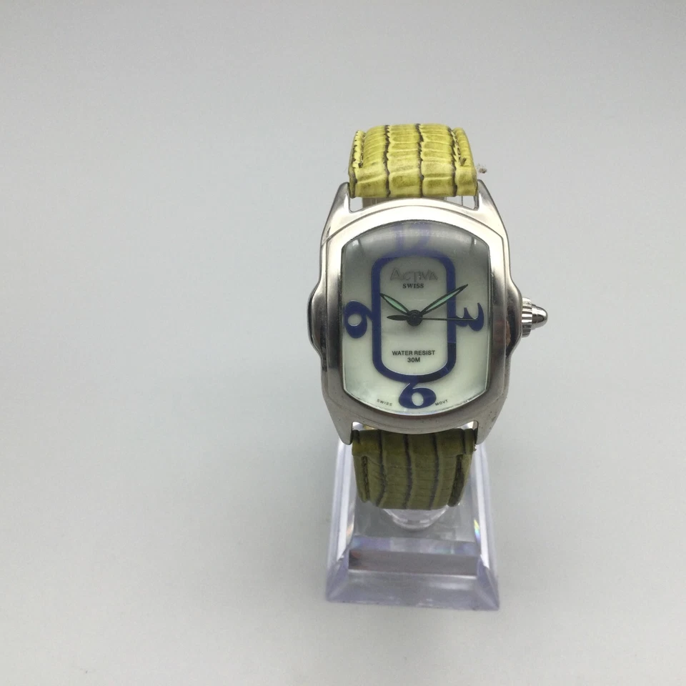 Activa Swiss Watch Women 33mm Silver Tone MOP Dial Leather Band New Battery - Image 2 of 4