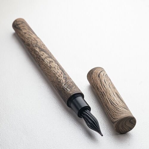 Penna stilografica a goccia in vetro WANCHER graniglia legno pennino nero con scatola nera - Foto 1 di 8