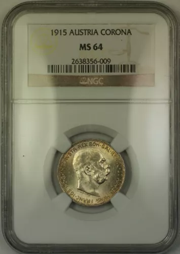 1915 Austria Silver Corona Coin NGC MS-64