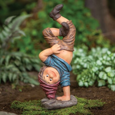 Fun-Loving One-Arm Handstand Woodland Elf Garden Statue