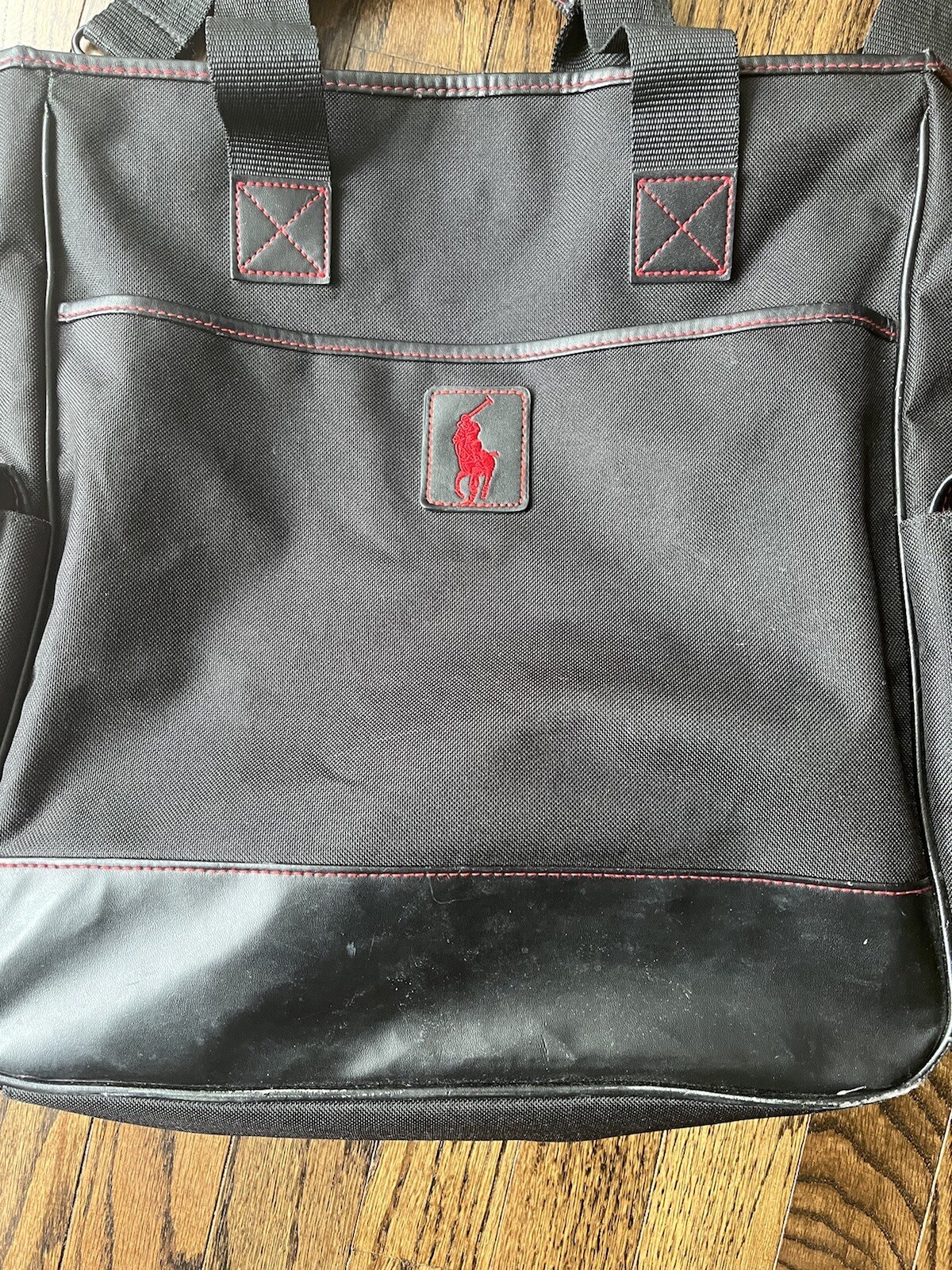 Polo Ralph Lauren tote bag grande pony nero rosso tela ricamata vintage anni 90