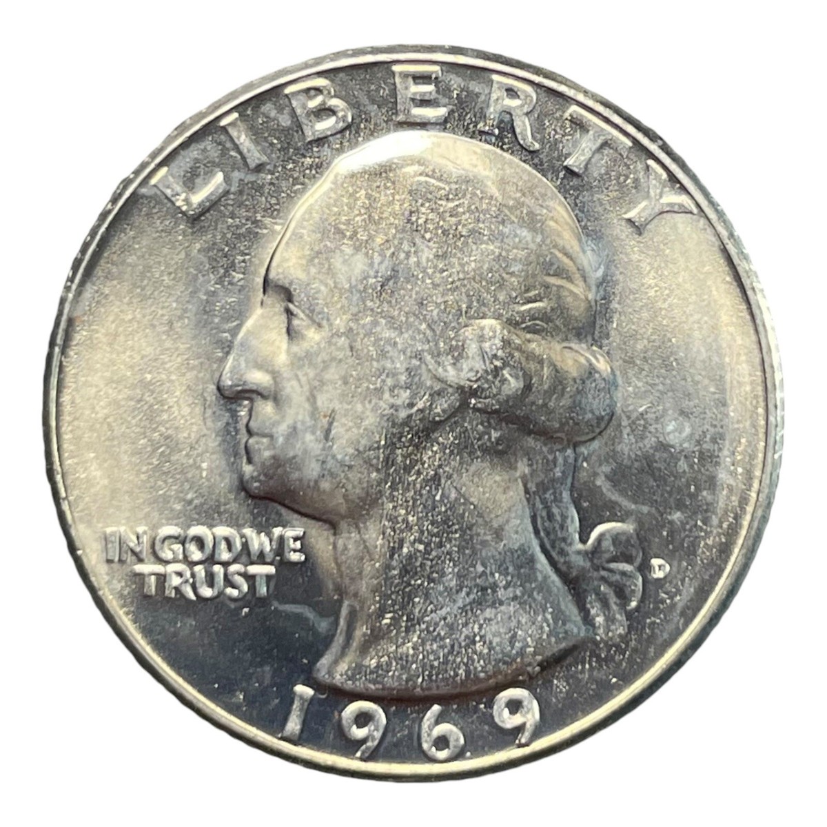 1969 D Washington Quarter Gem BU (PL) Mint Error Improper Annealed